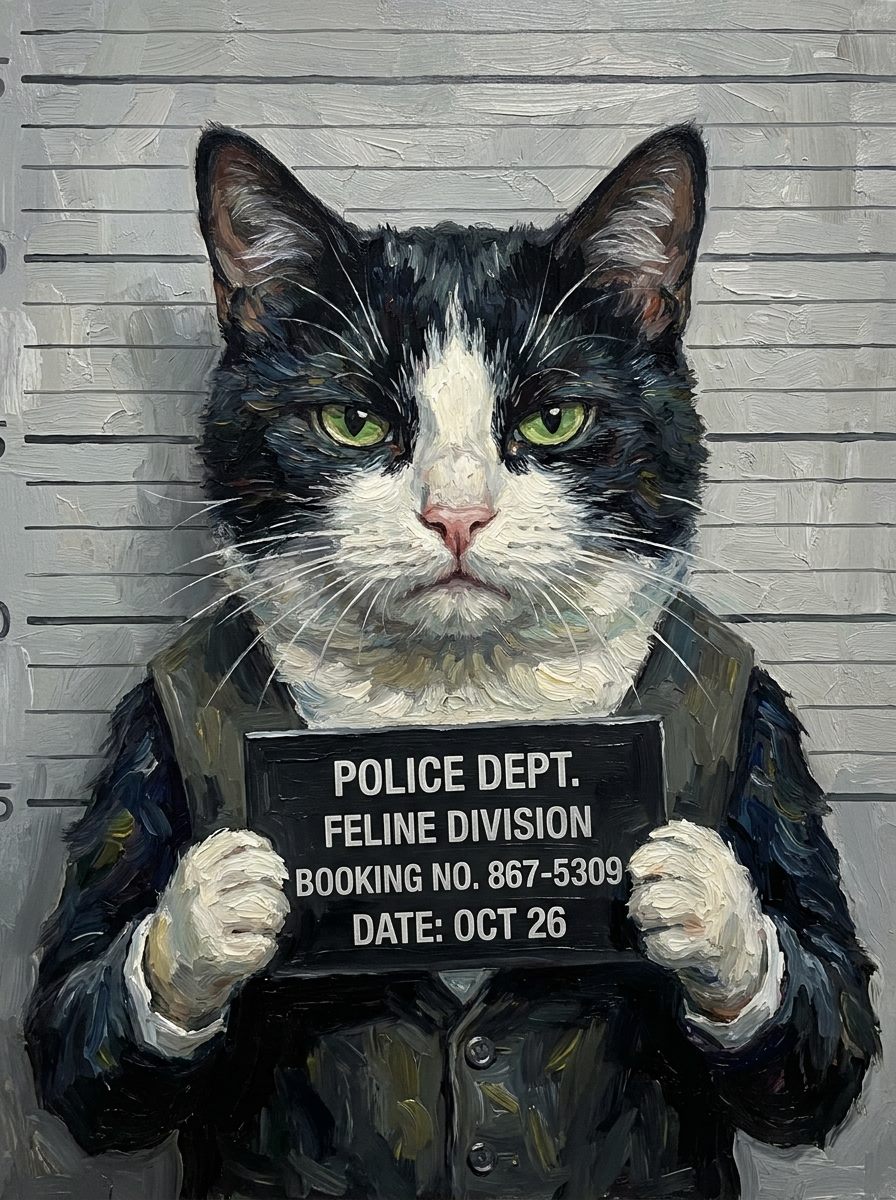 The Usual Suspect — framed pet portrait